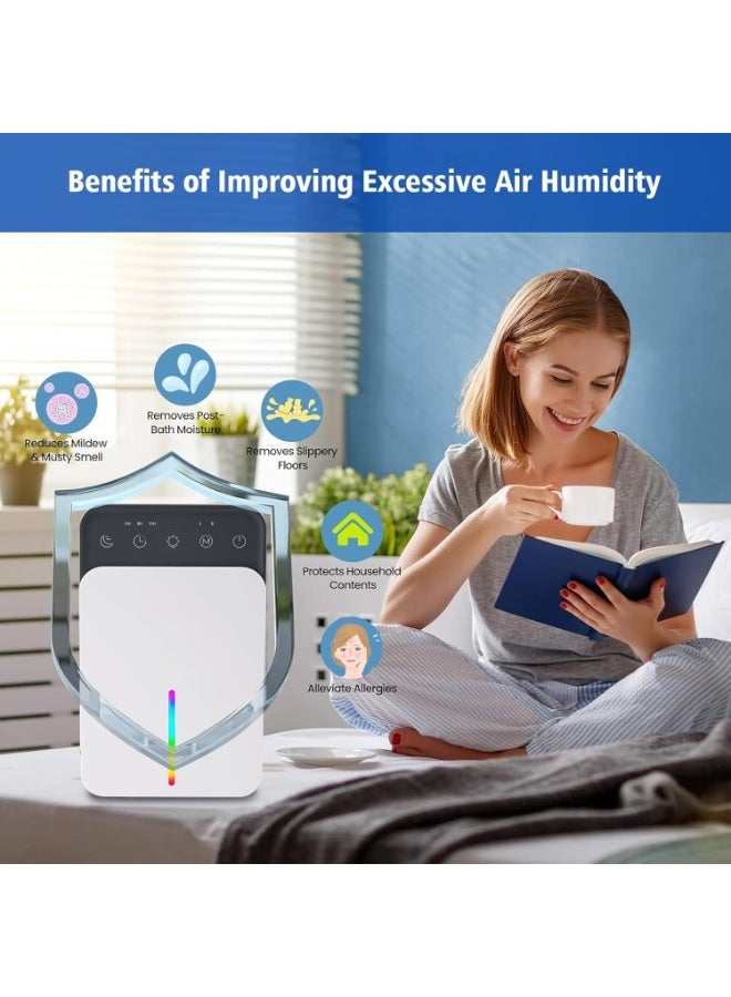 TDOO Home 50oz (1500ml) Room Dehumidifier with Auto Shut-off, Sleep Mode, Auto Defrost, Silent Portable Small Dehumidifier with Timer, 7-Color Lights, 2 Working Modes - Image 4